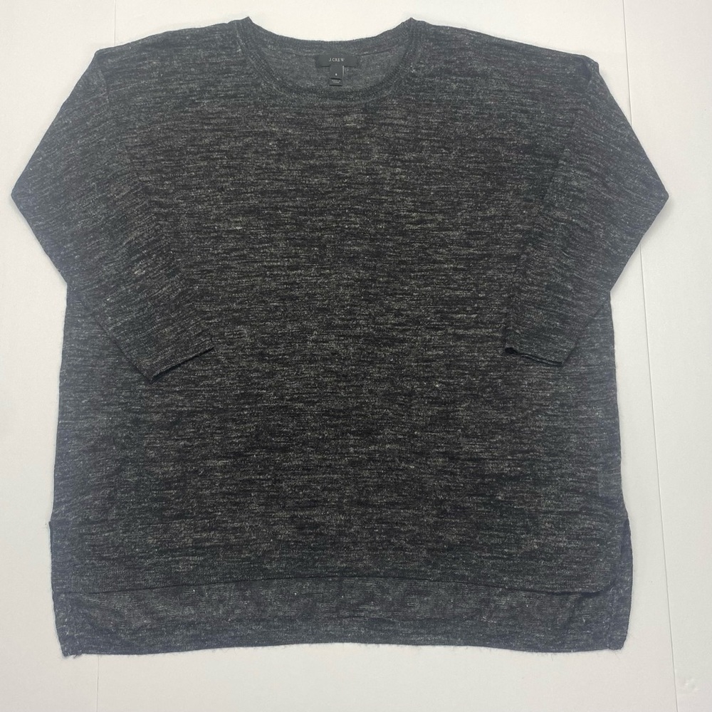 J. Crew Charcoal Gray Crewneck Sweater W SM 3/4 SL LINEN ALPACA WOOL ACRYLIC